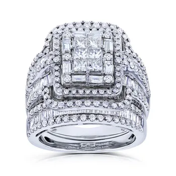 Prabanga Moterų White Crystal Akmens Žiedas Nustatytas Didelis Sidabro Spalvos Vestuvių Žiedai Moterims Senovinių Vestuvių Mažas Kvadratas Vestuvinis Žiedas