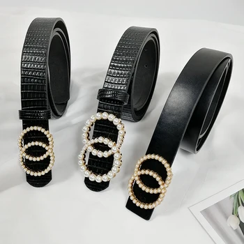 Prabangos prekės diržai moterų 2020 naują stilių G ceinture femme juodos odos pearl diržo masės juostos ponios suknelė dirželis