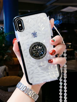 Prabangus Diamond Minkšto Silikono Atveju iPhone, 11 Pro X XR XS Max 7 8 Plius Blizgučiai Kristalų Virvelę 