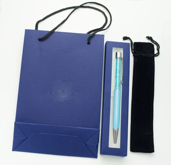 Prabangūs krištolo rašiklis Su rašiklis, dėžės ir rankinės, aksominis maišelis Vestuvių dovana Išgraviruotas logo pen