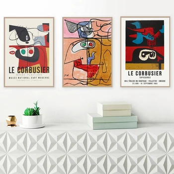 Prancūzijos Le Corbusier Parodos Plakatas Derliaus Autrement Que Sur Terre Spaudinių Šiuolaikinės Vidurio Amžiaus Abstrakčios Drobės Tapybos Dekoras