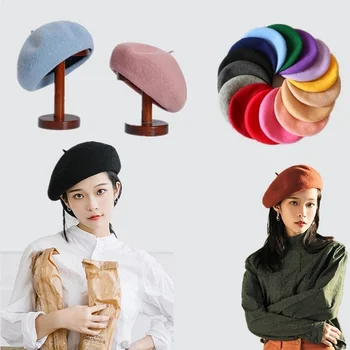 Prancūzų Stiliaus Kietas Atsitiktinis Derliaus Moterų Skrybėlę Beretė Paprasto Bžūp Mergina Vilnos, Šiltos Žiemos Beretės Kepuraitė Skrybėlės Femme Aldult Kepurės