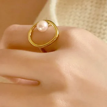Prašmatnus, Stilingas Aukso Tonas Ratas Dirbtiniais Pearl Piršto Žiedą, Moterims 2019 Trumpas, Kietas Geometrijos Indeksas Žiedas Femme Bijoux