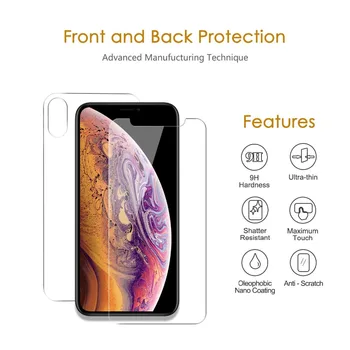 Priekiniai + Atgal 2vnt Grūdintas Stiklas iPhone 8 7 6 6S Plius Screen Protector, iPhone XS 11 Pro Max X XR 5 5S SE Apsauginės Plėvelės