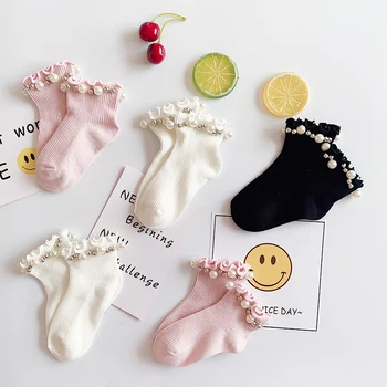 Princesė mergaičių kojinės bamblys kūdikių pearl dizaino kulkšnies kojinės vaikams, grindų kojinės kūdikiams, naujagimiams vaikas, kūdikis, kūdikis 1 3 5 7 9Y
