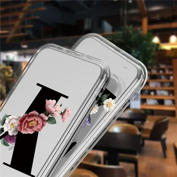 Pritaikyti Pradinį Laišką, Telefono dėklas Skirtas iPhone 11 12 mini Pro X XR XS Max 8 7 Plius Gėlės Juoda Silikono mergina Minkštas Galinį Dangtelį