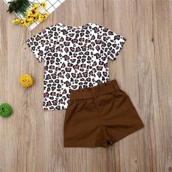 PUDCOCO Bamblys Vaikas Baby Girl Vasaros Leopard Print T-shirt Viršuje+Trumpas Kelnes Apranga Nustatyti Drabužių 2vnt 0-4T