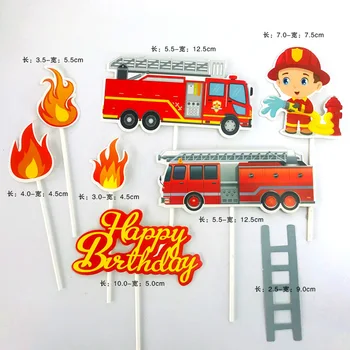 Pyragas Deocration Gaisrininkas Happy Birthday Cake Toppers Animacinių filmų Šalies Automobilių Apdailos vaiko Gimtadienio Cupcake Rėžtuvės