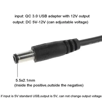 QC 3.0 USB 5V-12V Reguliuojamas Įtampos Žingsnis Iki 5.5x2.1mm Kabelio Galia Padidinti tiekimo Linija WiFi Router LED Juostelė 12V Prietaisas