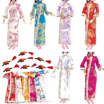 Rankų darbo Lėlės Priedai Unikali Suknelė Drabužius Kinų Tradicinė Suknelė Cheongsam +Vėliavos galvos Headware vakarinę Suknelę