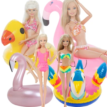 Rankų darbo Mišraus Stiliaus maudymosi kostiumėlis Vasaros Pliažas Šalis, maudymosi Kostiumėliai, Juokinga, Bikini + Mielas Plaukti Žiedas Drabužius Barbie Lėlės Priedai Žaislas