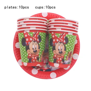 Raudona Minnie Mouse Šalies Plokštės puodeliai baneriai Vienkartiniai indai Mergina gimtadienio Idėja dekoracijos šalies prekių