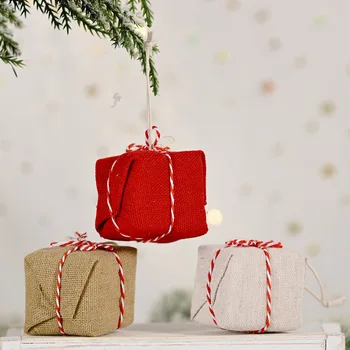 Raudonas lininis Dovanų dėžutėje kalėdų eglutės kabantys papuošalai Kalėdos Kalėdų Papuošalų Pakabučiai Kabinti Dovanos, Namų Vestuvių Dekoravimas