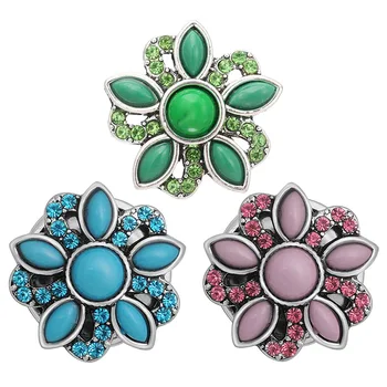 Raundas kalnų krištolas ir karoliukai spalvinga gėlių stilius 18MM snap mygtukų tinka 18mm snap papuošalai apyrankės necklacewholesale