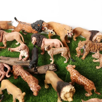 Realus Džiunglių Gyvūnų Liūtų,Gepardų,panther,Dantytų Tigras Modelio Paveikslas Playset Švietimo Kolekcijos Žaislas Statulėlės Vaikams