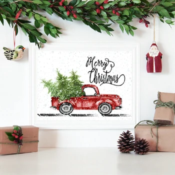 Retro Kalėdų Dekoro Akvarelė Sunkvežimių Kalėdų Eglutės Plakatas Spaudinių Derliaus Meno Tapybos Drobės Namų Puošybai Kalėdų Dovana