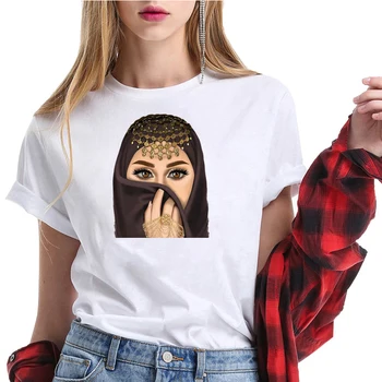 Retro Marškinėlius Prabanga Moteris Hijab Veido Musulmonų Islamo Grils Akis Marškinėliai Harajuk Viršūnės T-shirt Estetinį Dizaino Marškinėliai Moterims