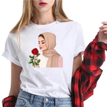 Retro Marškinėlius Prabanga Moteris Hijab Veido Musulmonų Islamo Grils Akis Marškinėliai Harajuk Viršūnės T-shirt Estetinį Dizaino Marškinėliai Moterims
