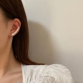 Retro prancūzijos pearl ilgi auskarai be pervėrė prašmatnus ausies manžetai klipą auskarai moters, merginos mados Estetinės papuošalai