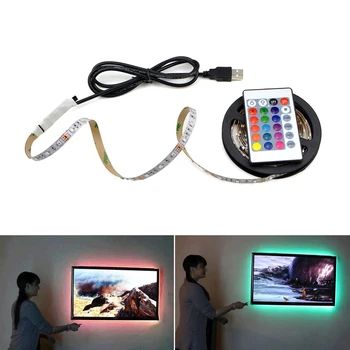 RGB USB LED šviesos Juostelės 2835SMD 5V USB Kabelis, LED lempos Juosta, Juostelė 1M-5M TV Apšvietimas KOMPIUTERIO Ekrano Įstrižai apšvietimo Apdaila