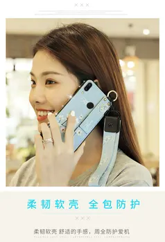 Riešo Dirželis, Minkštos TPU Case for Huawei P20 Lite 30 Pro P10 P8 P Smart Plus 2019 Mate 8 9 10 20 X Nova 3 3i 3E 4 4E Gėlių Atvejais