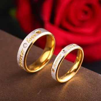 RIR Pasirinktinį Pavadinimą Aukso Amžinai Mylėti Vestuvinių Žiedų Pora Amžinybę Dalyvavimas Širdies ir Krištolo Vyrų, Moterų, Žiedas Iš Nerūdijančio Plieno
