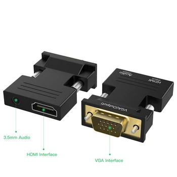 Robotsky 1080P HDMI Į VGA Adapteris, Skirtas PC Nešiojamas TV Box Projektorius, Skaitmeninis Analoginis Garso ir Vaizdo Keitiklio Kabelį