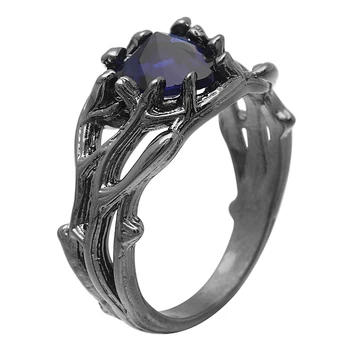 Romantiška Tamsiai Mėlyna Kubinių Zirconia Žiedas Prabangių Mados Vestuvių, Sužadėtuvių Juodojo Aukso Spalvos Filialas Kryžiaus Formos Papuošalai Moterims