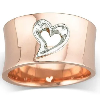 Rose Aukso Skiedra Dviejų atspalvių Tuščiaviduriai Širdies Žiedai Moterų Mados Juvelyrika Vestuvių Pažadas Vestuvių Žiedas