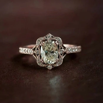 Rose Aukso Spalvos Sužadėtuvių Vestuvinį Žiedą, Ovalo Formos Kubinių Zirconia Žiedas Retro Unikalus Art Deco Moterų Žiedas