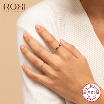 ROXI 925 Sterlingas Sidabro Plonas Piršto Žiedą Sklandžiai Vestuviniai Žiedai Moterims bižuterijos Anti-alergijos Pora Žiedus Bijouterie
