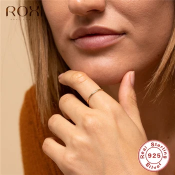 ROXI 925 Sterlingas Sidabro Plonas Piršto Žiedą Sklandžiai Vestuviniai Žiedai Moterims bižuterijos Anti-alergijos Pora Žiedus Bijouterie