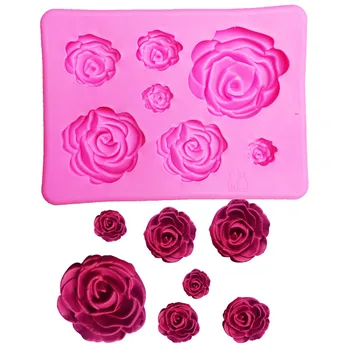 Rožinė 7 Net Rožių Žiedų Formos 3D Tortas Silikono Formos Minkštas Įspaudas Pelėsių Virtuvės Tešlos Pyragas Dėklas