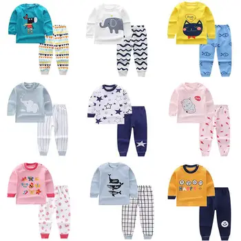 Rudenį Vaikų Pižama ilgomis rankovėmis Pižamos Vaikiški marškinėliai+Kelnės 2vnt Animacinių filmų Pižama Mergina Berniukai Kūdikis Sleepwear naktiniai drabužiai