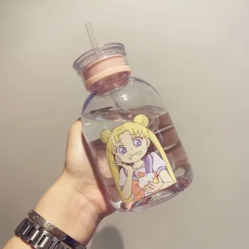 RUIDA Sailor Moon Skaidrus Plastikinis vandens Butelis Animacinių filmų Matinio vanduo Buteliuose, sandariose Drinkware Mielas Studentų Mergina Dovana Taurė