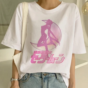 Sailor Moon Kawaii Estetinės Marškinėliai Moterims Harajuku Naujas Trumpas Rankovės 90s Ulzzang T-Shirt Cute Kačių Marškinėlius Animacinių filmų Top Tees Moteris