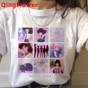 Sailor Moon Usagi Kawaii Juokingas Animacinių filmų Marškinėliai Moterims Mielas Anime Harajuku T-shirt Ullzang Grafinis Marškinėlius Mados Viršuje, Trišakiai Moteris