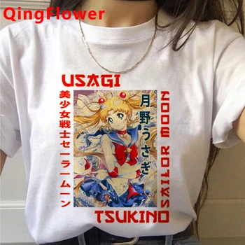 Sailor Moon Usagi Kawaii Juokingas Animacinių filmų Marškinėliai Moterims Mielas Anime Harajuku T-shirt Ullzang Grafinis Marškinėlius Mados Viršuje, Trišakiai Moteris