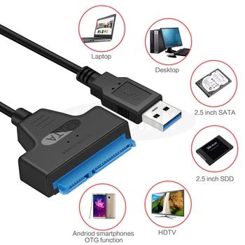 Sata USB Kabelis Sata Į USB 3.0 Adapteris Adekvačius 2.5 Colio Išorinis SSD HDD Kietąjį Diską 22 Pin Sata III Kabelis USB Sata 3.0 Adapteris