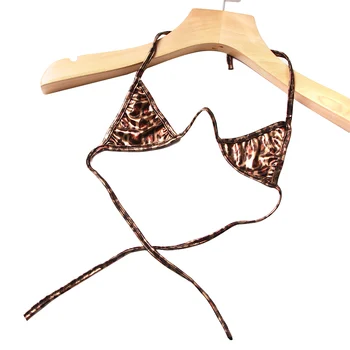 Seksualus PU Odos Leopard Liemenėlė Nustatyti Egzotinių Trijų Taškų apatinis Trikotažas Moterims Bra+G-string Thong Bikini Komplektas Babydoll Apatiniai su G-string