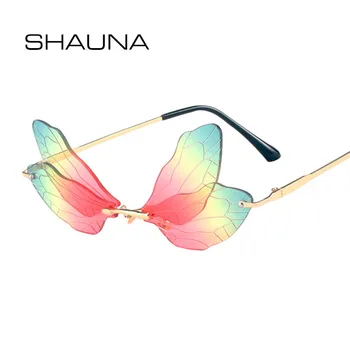 SHAUNA Unikalus Dragonfly Sparno Akiniai nuo saulės Moterims Mados Dvigubo Spalvų Taškus Atspalvių UV400