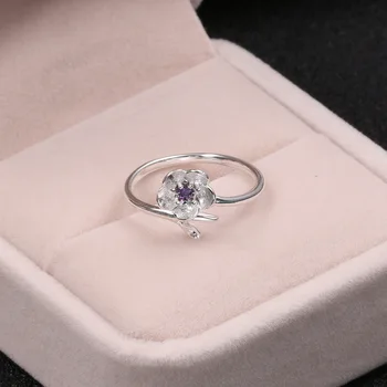 Sidabro 925 Papuošalai Violetinė Cirkonis Vyšnių Žiedą Paprasta Mados Sidabro Žiedas Moterų Dalyvavimas Vestuvių Elegantiškas Priedai
