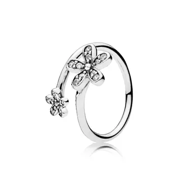 Sidabro Spalvos Žiedo Kerai Kristalų Širdies Gėlių Dragonfly Pusių Atviras Piršto Žiedą, Moterims, Šaliai, Papuošalai