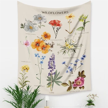 Sienos Kabo Gobelenas Botanikos Wildflower Gėlių Nuoroda Diagramos Hipių Bohemijos Gobelenai Spalvinga Psichodelinio INS Namų Dekoro