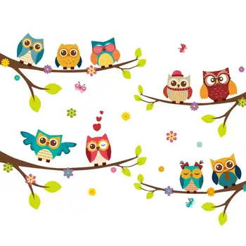 Sienos Lipdukas Medžio Pelėda-Paukštis Modelis Sienos Lipdukas Vaiko Kambario Darželio Kūdikis, Berniukas, Mergaitė, Miegamasis #BO