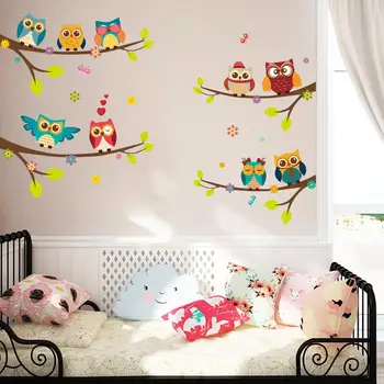 Sienos Lipdukas Medžio Pelėda-Paukštis Modelis Sienos Lipdukas Vaiko Kambario Darželio Kūdikis, Berniukas, Mergaitė, Miegamasis #BO