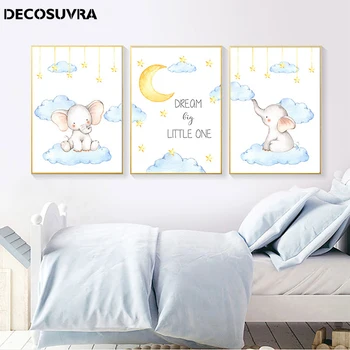 Sienos nuotraukas mergaitėms berniuko, apdailos miegamasis plakatas gyvūnų Dramblys darželio spausdinti meno dekoro tapybos drobės svetainės