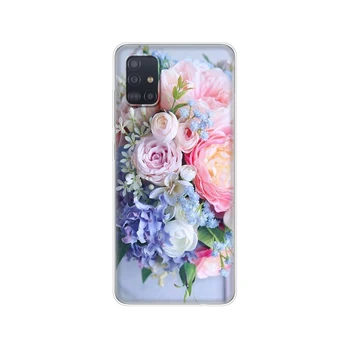 Silicio atveju, Samsung Galaxy A51 A31 A41 A01 A71 A10 telefono dangtelį A50 A20 A30 A50S A30S Spalvinga Gėlių Rožė, Bijūnas