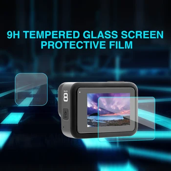 Silikono Atveju GoPro Hero 8 Juodas Grūdintas Stiklas Screen Protector Apsauginės Objektyvas Kino Korpuso Dangtis Maišelį Eiti Pro 8 Priedas