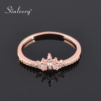 SINLEERY Romantiška Princesė Stilius Crystal Crown Žiedai, rožinė Aukso, Sidabro Spalva, Moterų Dalyvavimo Šalies Papuošalai JZ049 SSG